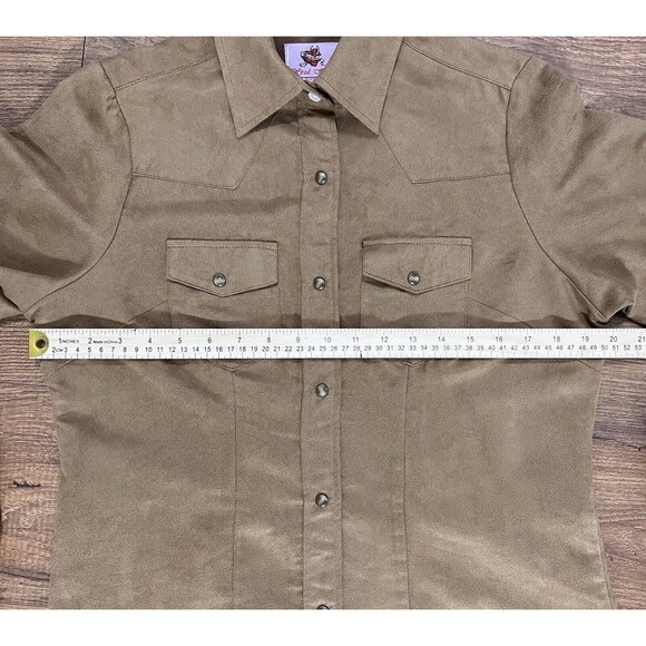 Wired Heart Button Shirt Womens Medium Brown Long Sleeve Pearl Snap Western - Picture 5 of 9